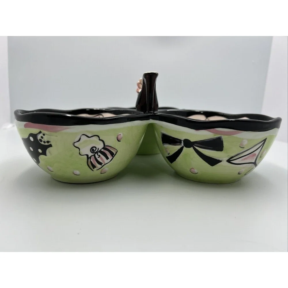 Vintage Clay Art 3 Section Serving Dish High Heel Shoe Purse Pink Green Ceramic